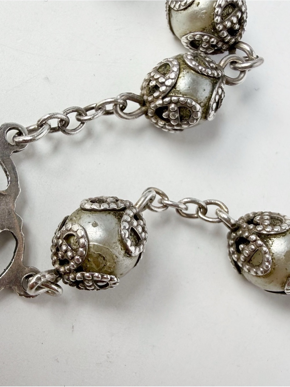 Vintage Sterling Silver Rosary Capped Faux Pearls Jesus Sacred Heart AS IS FLAWS - Picture 11 of 11